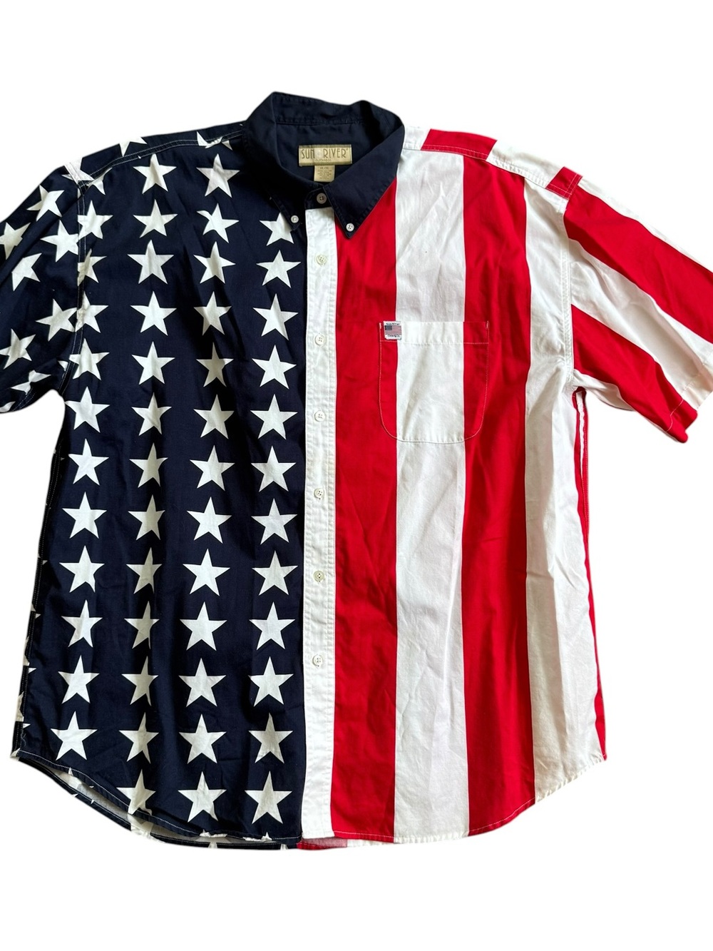 SUN RIVER Men’s SZ XL American Flag Button‑Up Shirt USA Stars Stripes Patriotic